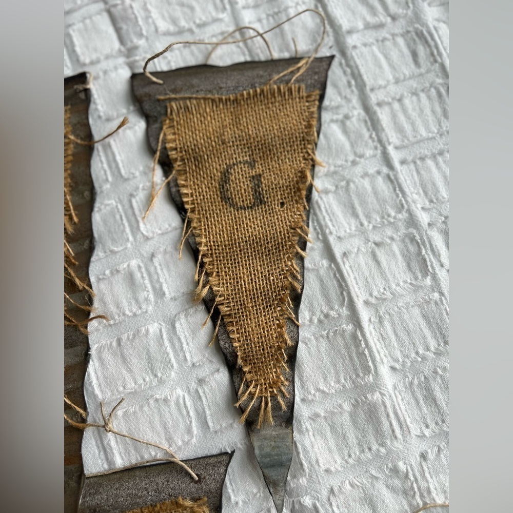 Rustic Metal Flag Burlap Accent Farmhouse Cottagecore Letter G